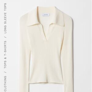 & Other Stories Cream Ribbed Long Sleeve Polo Top